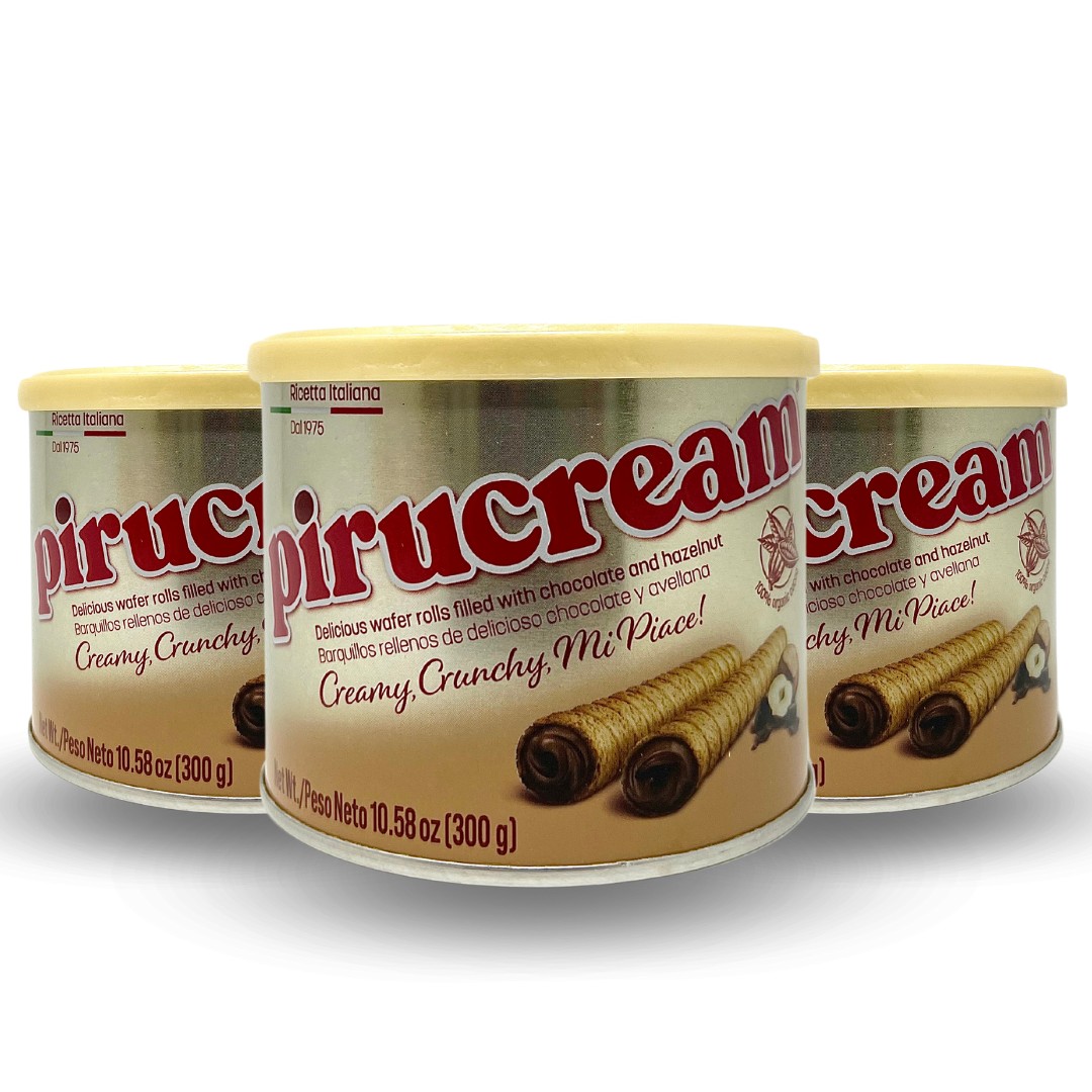 Pirucream wafer rolls filled with Chocolate and Hazelnut 10.58 oz Pack of 3